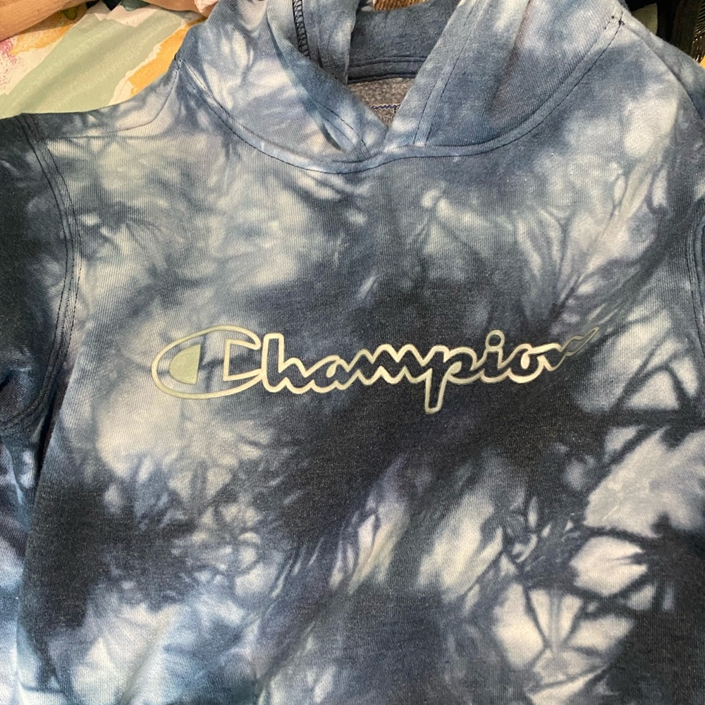 Champion blue the dye hoodie size large kids